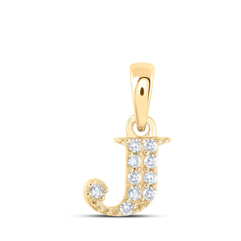 Diamond Initial & Letter Pendant | 10kt Yellow Gold Womens Round Diamond J Initial Letter Pendant 1/20 Cttw | Splendid Jewellery GND