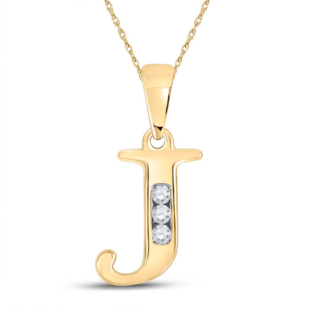 Diamond Initial & Letter Pendant | 10kt Yellow Gold Womens Round Diamond J Initial Letter Pendant 1/20 Cttw | Splendid Jewellery GND