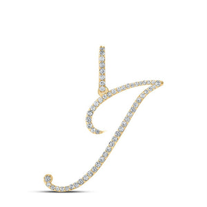 Diamond Initial & Letter Pendant | 10kt Yellow Gold Womens Round Diamond J Initial Letter Pendant 1/3 Cttw | Splendid Jewellery GND