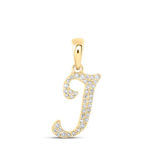 Diamond Initial & Letter Pendant | 10kt Yellow Gold Womens Round Diamond J Initial Letter Pendant 1/8 Cttw | Splendid Jewellery GND