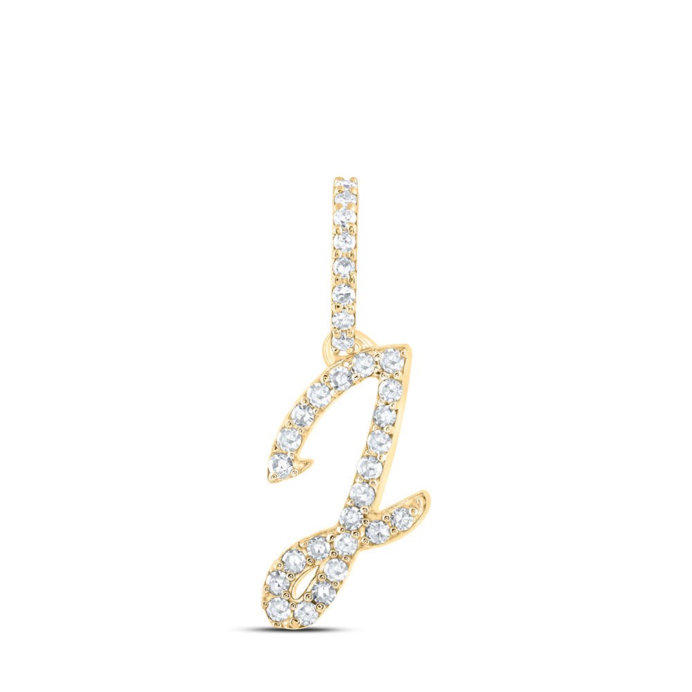 Diamond Initial & Letter Pendant | 10kt Yellow Gold Womens Round Diamond J Initial Letter Pendant 1/8 Cttw | Splendid Jewellery GND