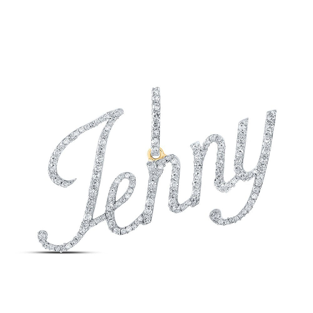 Diamond Initial & Letter Pendant | 10kt Yellow Gold Womens Round Diamond JENNY Name Pendant 5/8 Cttw | Splendid Jewellery GND