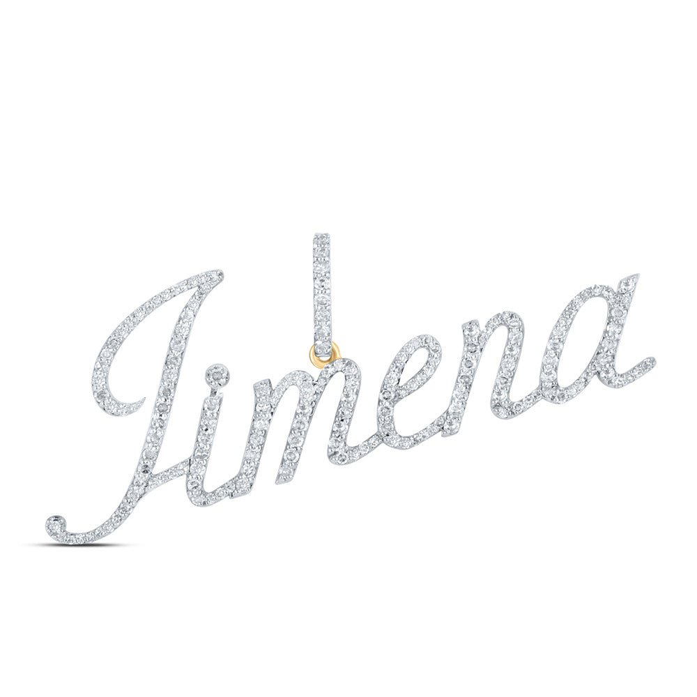 Diamond Initial & Letter Pendant | 10kt Yellow Gold Womens Round Diamond JIMENA Name Pendant 7/8 Cttw | Splendid Jewellery GND