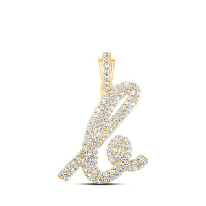 Diamond Initial & Letter Pendant | 10kt Yellow Gold Womens Round Diamond K Cursive Initial Letter Pendant 5/8 Cttw | Splendid Jewellery GND