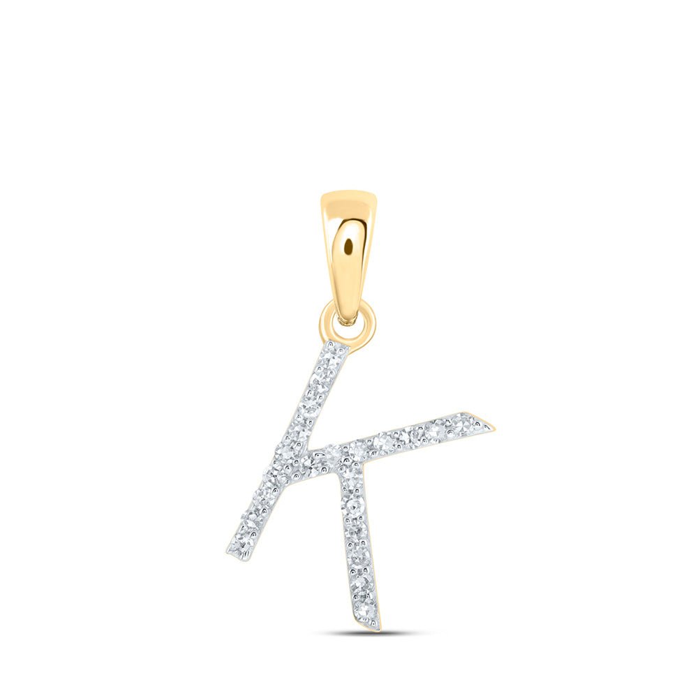 Diamond Initial & Letter Pendant | 10kt Yellow Gold Womens Round Diamond K Initial Letter Pendant 1/10 Cttw | Splendid Jewellery GND