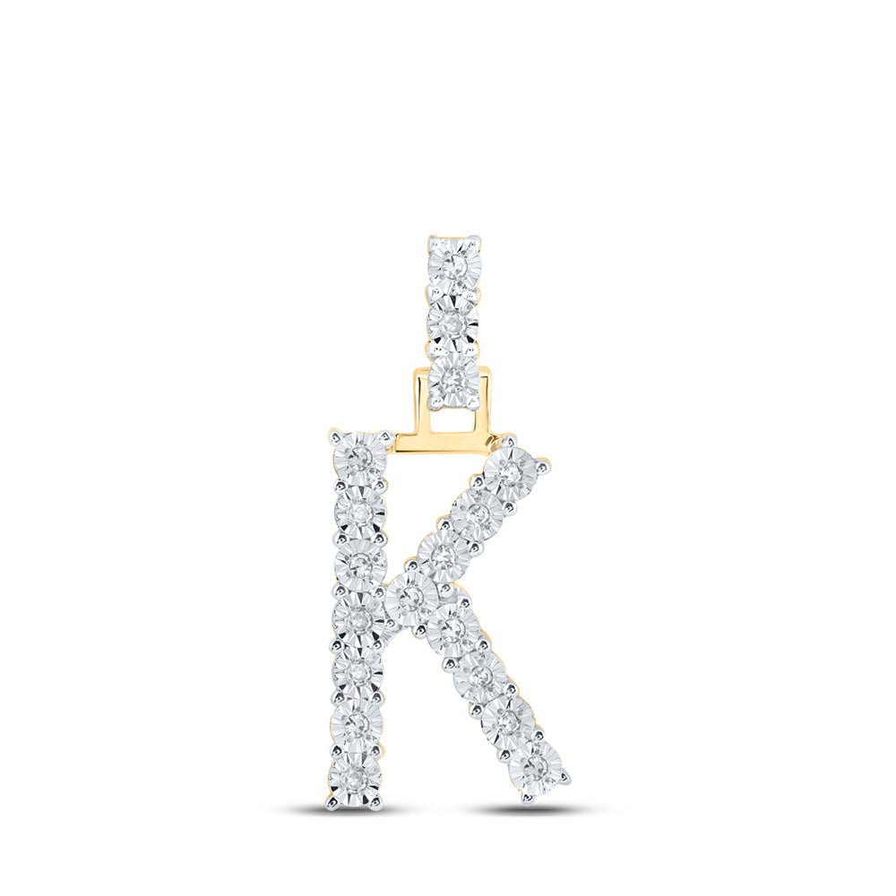 Diamond Initial & Letter Pendant | 10kt Yellow Gold Womens Round Diamond K Initial Letter Pendant 1/10 Cttw | Splendid Jewellery GND