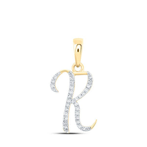 Diamond Initial & Letter Pendant | 10kt Yellow Gold Womens Round Diamond K Initial Letter Pendant 1/10 Cttw | Splendid Jewellery GND