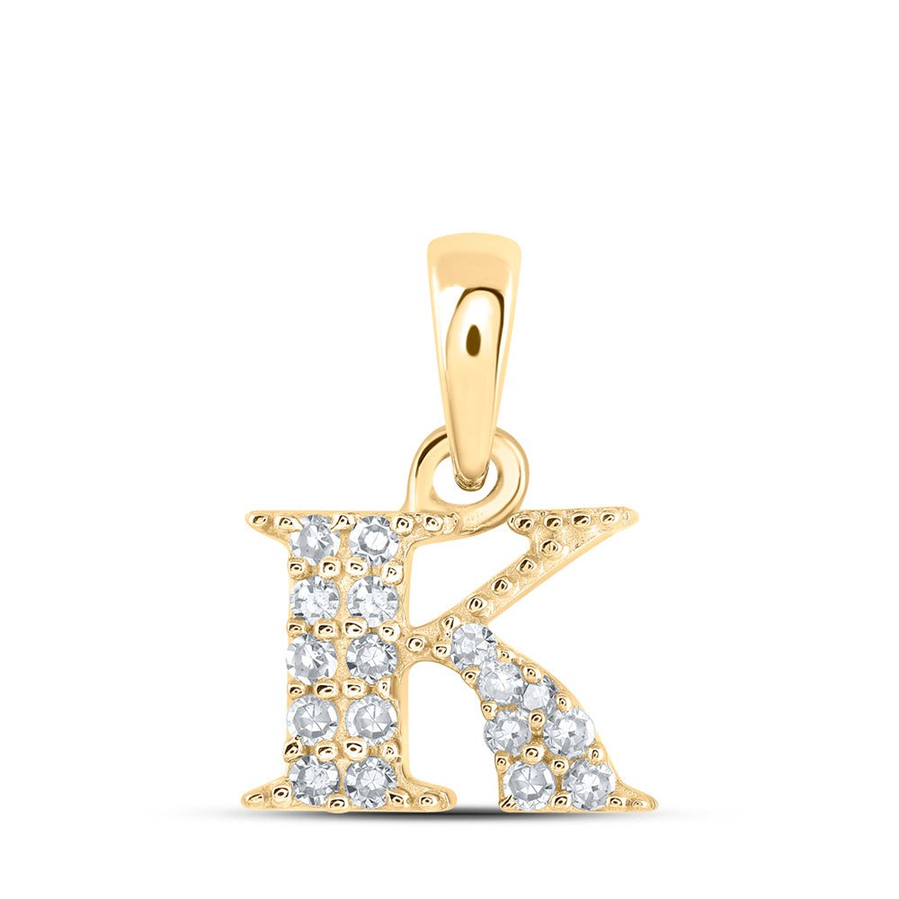 Diamond Initial & Letter Pendant | 10kt Yellow Gold Womens Round Diamond K Initial Letter Pendant 1/12 Cttw | Splendid Jewellery GND