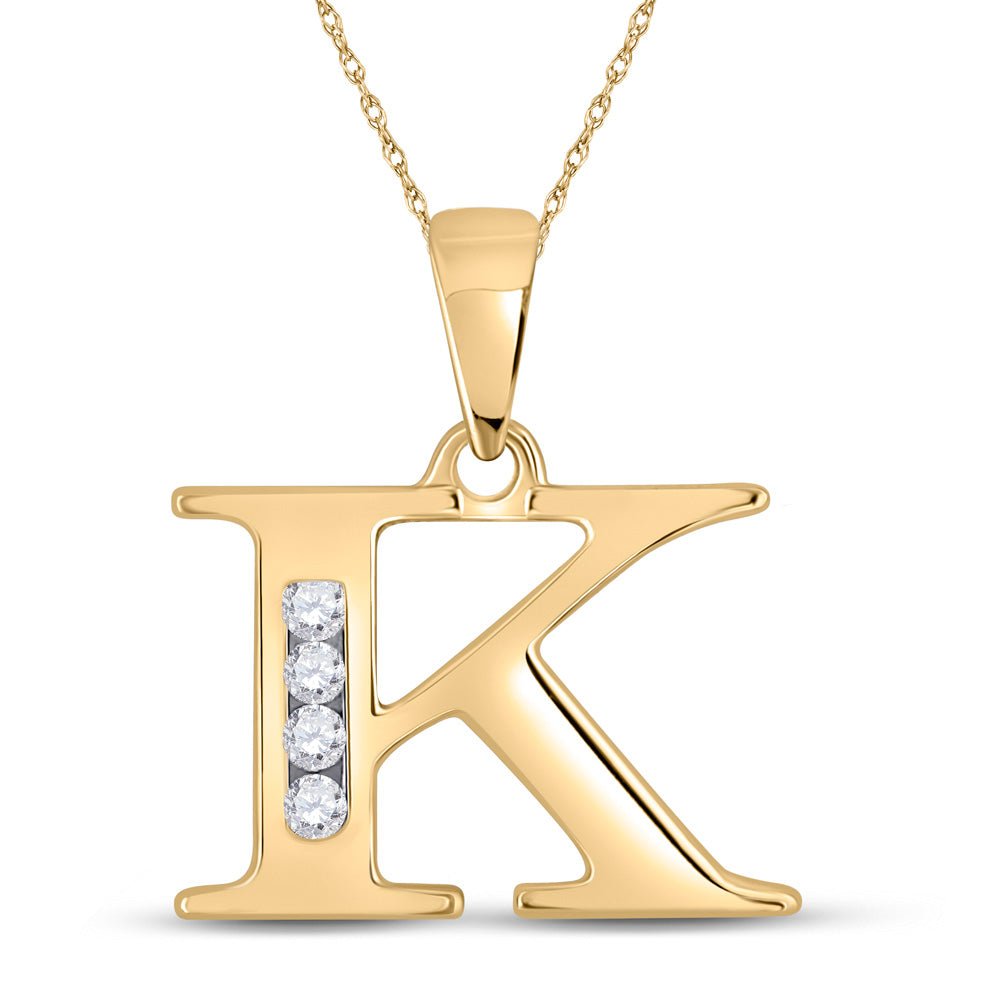Diamond Initial & Letter Pendant | 10kt Yellow Gold Womens Round Diamond K Initial Letter Pendant 1/20 Cttw | Splendid Jewellery GND