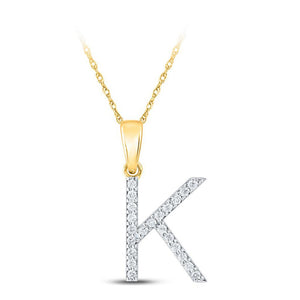 Diamond Initial & Letter Pendant | 10kt Yellow Gold Womens Round Diamond K Initial Letter Pendant 1/6 Cttw | Splendid Jewellery GND