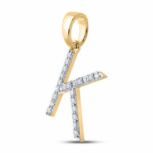 Diamond Initial & Letter Pendant | 10kt Yellow Gold Womens Round Diamond K Initial Letter Pendant 1/6 Cttw | Splendid Jewellery GND