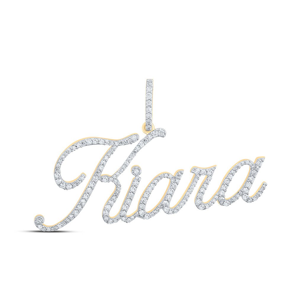 Diamond Initial & Letter Pendant | 10kt Yellow Gold Womens Round Diamond KIARA Name Pendant 3/4 Cttw | Splendid Jewellery GND