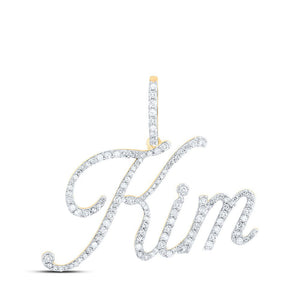 Diamond Initial & Letter Pendant | 10kt Yellow Gold Womens Round Diamond KIM Name Pendant 5/8 Cttw | Splendid Jewellery GND