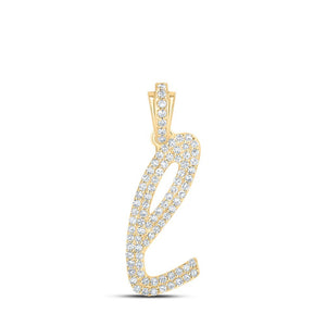 Diamond Initial & Letter Pendant | 10kt Yellow Gold Womens Round Diamond L Cursive Initial Letter Pendant 3/8 Cttw | Splendid Jewellery GND