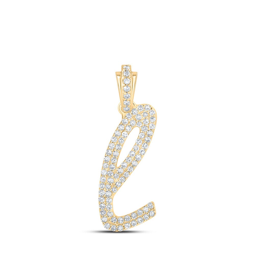 Diamond Initial & Letter Pendant | 10kt Yellow Gold Womens Round Diamond L Cursive Initial Letter Pendant 3/8 Cttw | Splendid Jewellery GND