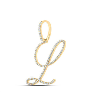 Diamond Initial & Letter Pendant | 10kt Yellow Gold Womens Round Diamond L Initial Letter Pendant 1/2 Cttw | Splendid Jewellery GND