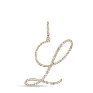 Diamond Initial & Letter Pendant | 10kt Yellow Gold Womens Round Diamond L Initial Letter Pendant 1/2 Cttw | Splendid Jewellery GND