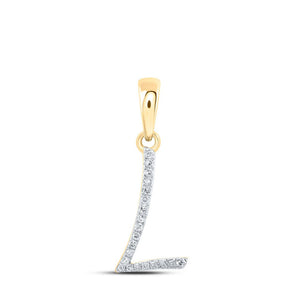 Diamond Initial & Letter Pendant | 10kt Yellow Gold Womens Round Diamond L Initial Letter Pendant 1/20 Cttw | Splendid Jewellery GND