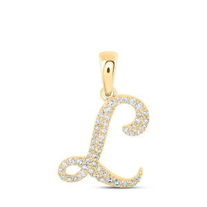 Diamond Initial & Letter Pendant | 10kt Yellow Gold Womens Round Diamond L Initial Letter Pendant 1/8 Cttw | Splendid Jewellery GND