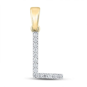 Diamond Initial & Letter Pendant | 10kt Yellow Gold Womens Round Diamond L Initial Letter Pendant 1/8 Cttw | Splendid Jewellery GND