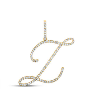 Diamond Initial & Letter Pendant | 10kt Yellow Gold Womens Round Diamond L Initial Letter Pendant 5/8 Cttw | Splendid Jewellery GND