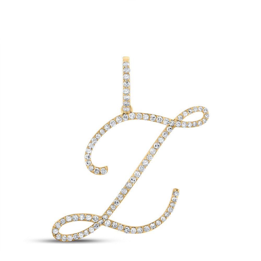 Diamond Initial & Letter Pendant | 10kt Yellow Gold Womens Round Diamond L Initial Letter Pendant 5/8 Cttw | Splendid Jewellery GND