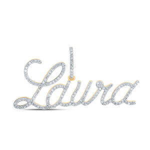 Diamond Initial & Letter Pendant | 10kt Yellow Gold Womens Round Diamond LAURA Name Pendant 3/4 Cttw | Splendid Jewellery GND