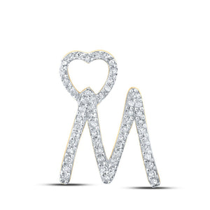 Diamond Initial & Letter Pendant | 10kt Yellow Gold Womens Round Diamond M Heart Letter Pendant 1/6 Cttw | Splendid Jewellery GND