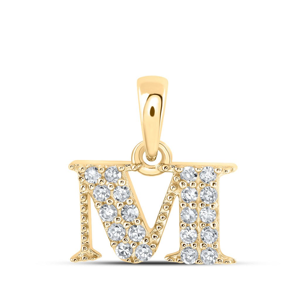 Diamond Initial & Letter Pendant | 10kt Yellow Gold Womens Round Diamond M Initial Letter Pendant 1/10 Cttw | Splendid Jewellery GND