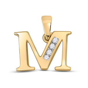 Diamond Initial & Letter Pendant | 10kt Yellow Gold Womens Round Diamond M Initial Letter Pendant 1/20 Cttw | Splendid Jewellery GND