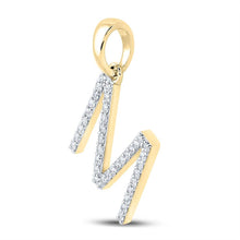 Load image into Gallery viewer, Radiant Elegance: 10kt Yellow Gold Diamond M Initial Pendant product Side View from Splendid Jewellery
