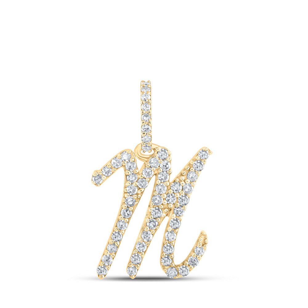 Diamond Initial & Letter Pendant | 10kt Yellow Gold Womens Round Diamond M Initial Letter Pendant 1/5 Cttw | Splendid Jewellery GND