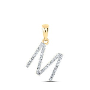 Diamond Initial & Letter Pendant | 10kt Yellow Gold Womens Round Diamond M Initial Letter Pendant 1/6 Cttw | Splendid Jewellery GND