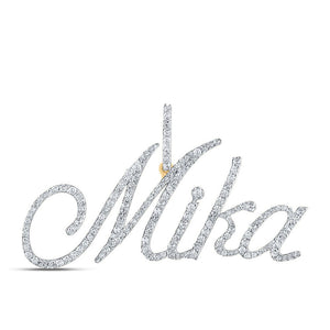 Diamond Initial & Letter Pendant | 10kt Yellow Gold Womens Round Diamond MIKA Name Pendant 7/8 Cttw | Splendid Jewellery GND