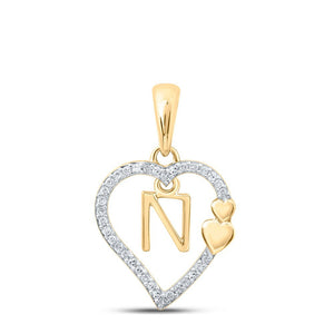 Diamond Initial & Letter Pendant | 10kt Yellow Gold Womens Round Diamond N Heart Letter Pendant 1/10 Cttw | Splendid Jewellery GND