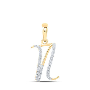 Diamond Initial & Letter Pendant | 10kt Yellow Gold Womens Round Diamond N Initial Letter Pendant 1/10 Cttw | Splendid Jewellery GND