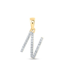 Load image into Gallery viewer, 10kt Yellow Gold Round Diamond N Initial Pendant - A Timeless Symbol of Elegance and Individuality product  Top View from Splendid Jewellery