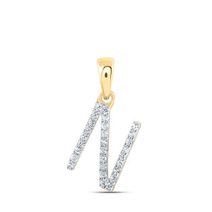 Diamond Initial & Letter Pendant | 10kt Yellow Gold Womens Round Diamond N Initial Letter Pendant 1/10 Cttw | Splendid Jewellery GND