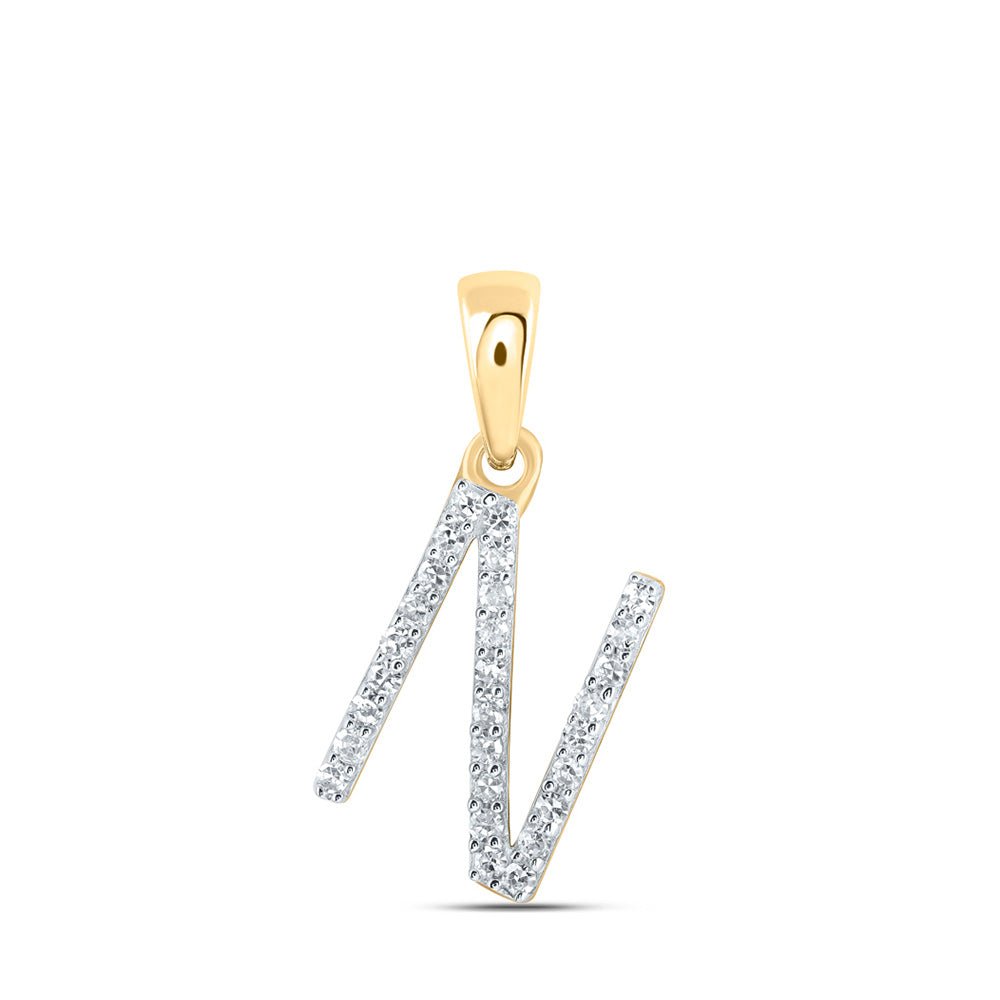 Diamond Initial & Letter Pendant | 10kt Yellow Gold Womens Round Diamond N Initial Letter Pendant 1/10 Cttw | Splendid Jewellery GND