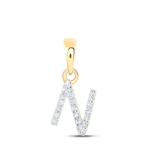 Diamond Initial & Letter Pendant | 10kt Yellow Gold Womens Round Diamond N Initial Letter Pendant 1/20 Cttw | Splendid Jewellery GND