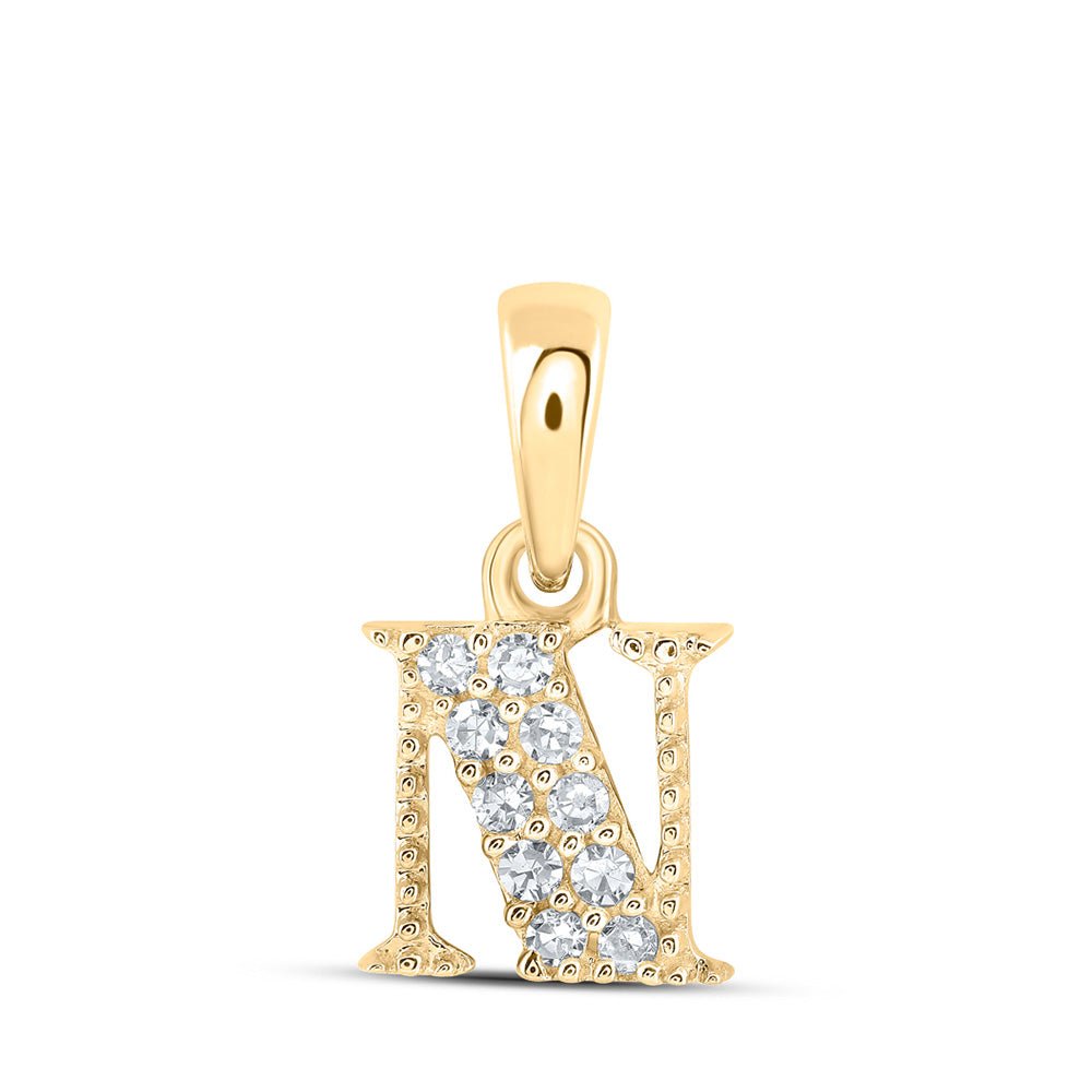 Diamond Initial & Letter Pendant | 10kt Yellow Gold Womens Round Diamond N Initial Letter Pendant 1/20 Cttw | Splendid Jewellery GND