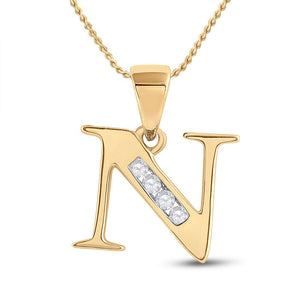 Diamond Initial & Letter Pendant | 10kt Yellow Gold Womens Round Diamond N Initial Letter Pendant 1/20 Cttw | Splendid Jewellery GND