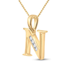 Load image into Gallery viewer, 10kt Yellow Gold Diamond Initial Necklace | Personalized Round Diamond N Pendant | Splendid Jewellery product Side View from Splendid Jewellery
