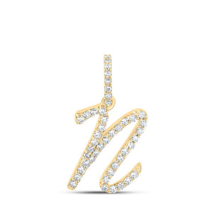 Diamond Initial & Letter Pendant | 10kt Yellow Gold Womens Round Diamond N Initial Letter Pendant 1/6 Cttw | Splendid Jewellery GND