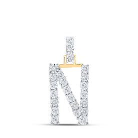 Radiant Initial Brilliance Pendant | 10kt Yellow Gold Womens Round Diamond N Initial Pendant 1/8 Cttw | Splendid Jewellery product  Top View from Splendid Jewellery