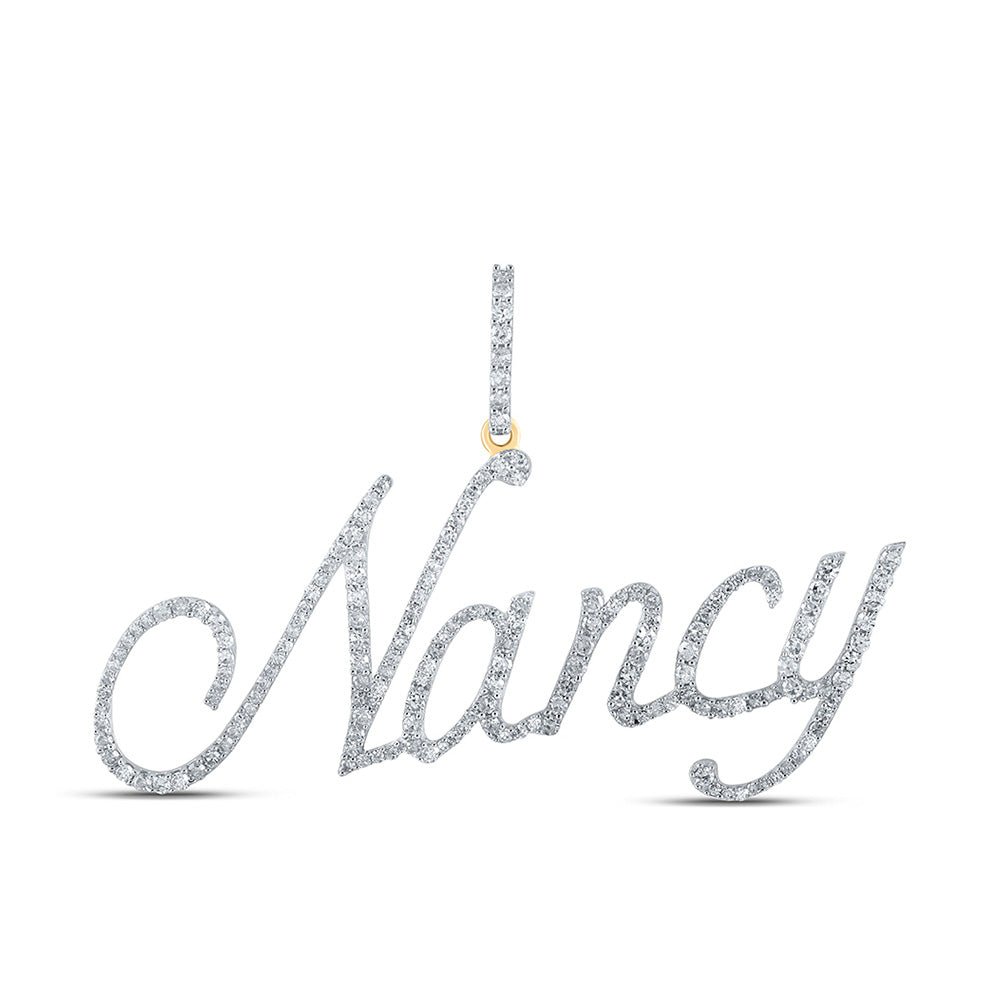 Diamond Initial & Letter Pendant | 10kt Yellow Gold Womens Round Diamond NANCY Name Pendant 7/8 Cttw | Splendid Jewellery GND