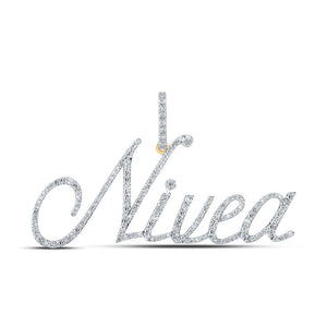 Diamond Initial & Letter Pendant | 10kt Yellow Gold Womens Round Diamond NIVEA Name Pendant 3/4 Cttw | Splendid Jewellery GND