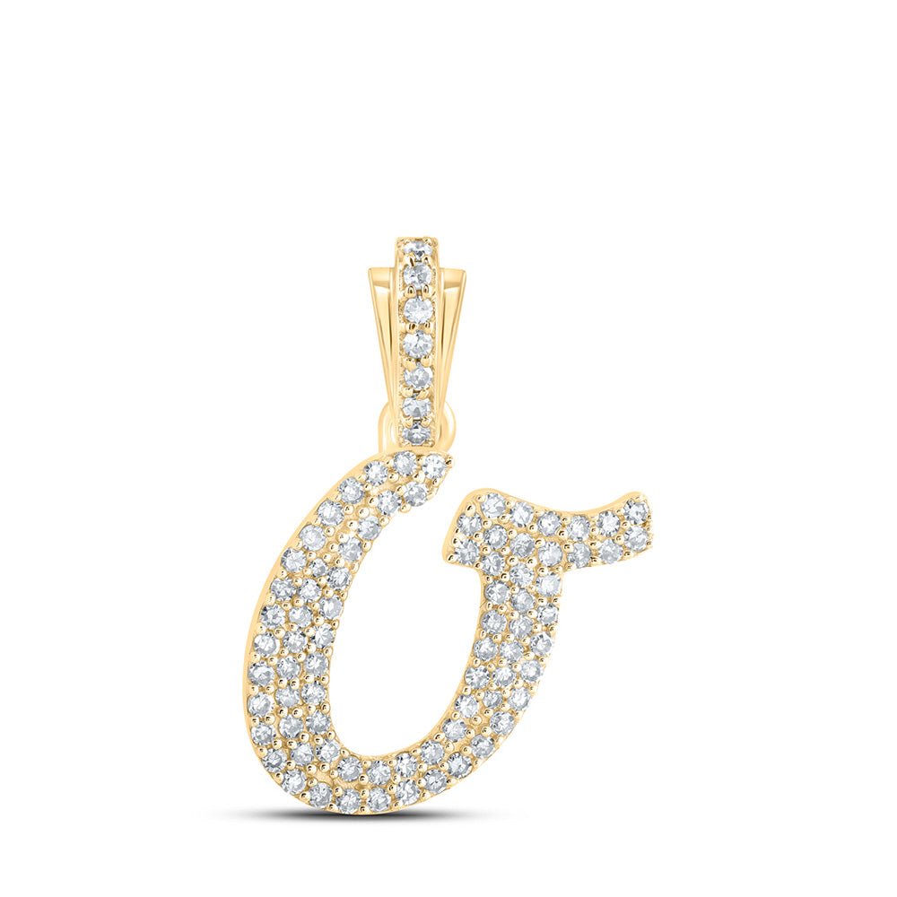 Diamond Initial & Letter Pendant | 10kt Yellow Gold Womens Round Diamond O Cursive Initial Letter Pendant 1/3 Cttw | Splendid Jewellery GND