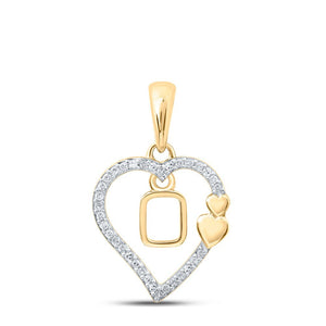 Diamond Initial & Letter Pendant | 10kt Yellow Gold Womens Round Diamond O Heart Letter Pendant 1/10 Cttw | Splendid Jewellery GND