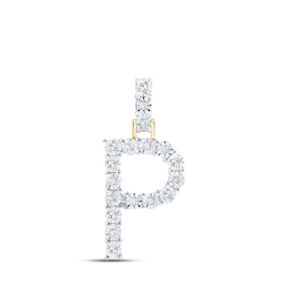 Diamond Initial & Letter Pendant | 10kt Yellow Gold Womens Round Diamond P Initial Letter Pendant 1/10 Cttw | Splendid Jewellery GND